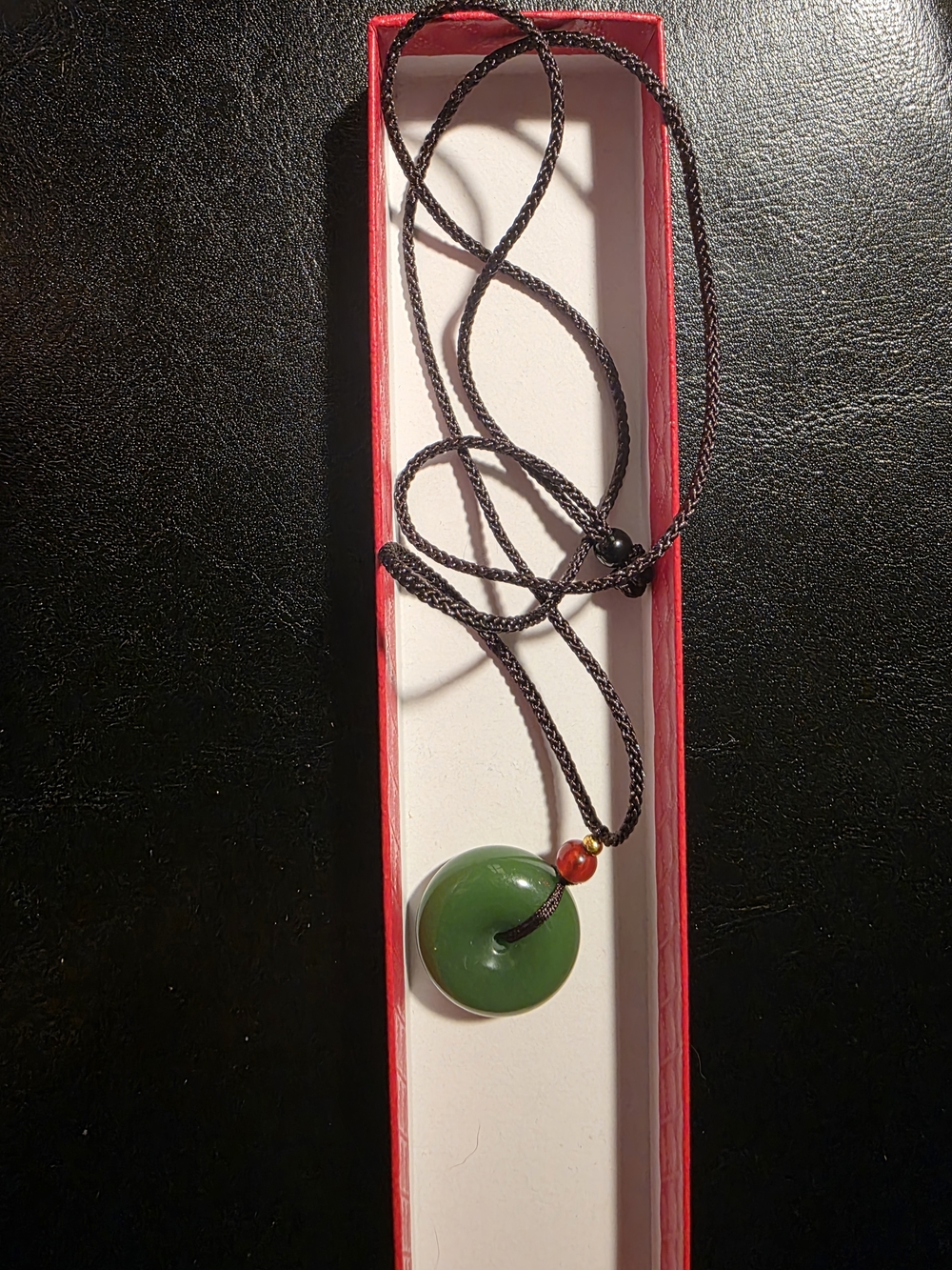 Genuine Green Jade Donut Pendant Necklace - Women Jewelry